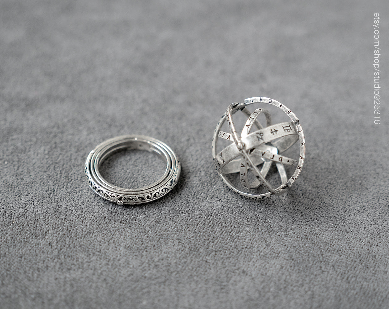 Special Unique Foldable Astronomical Armillary Spheres Ring 925