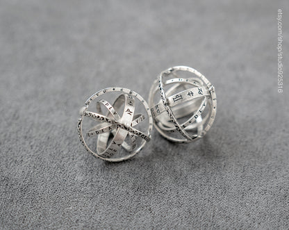 Special Unique Foldable Astronomical Armillary Spheres Ring 925 Sterling Silver
