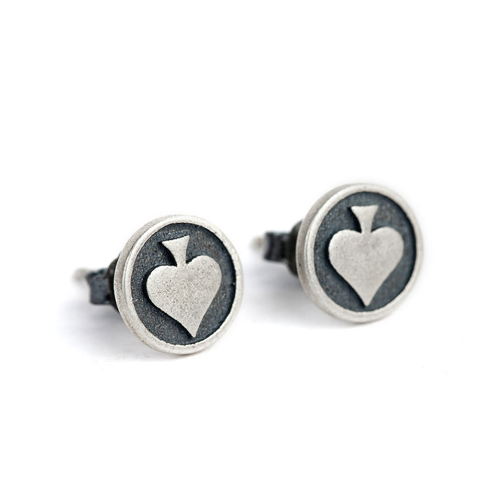 Silver Poker heart Stud Earring