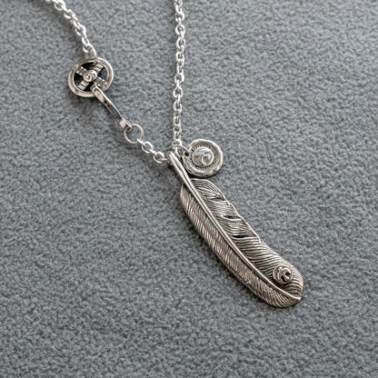 Steel Feather Metal Setup Necklace, Native America Style