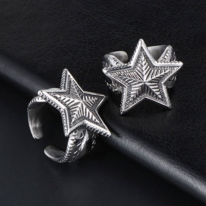 Stainless Steel Depp Star Wide Band Ring