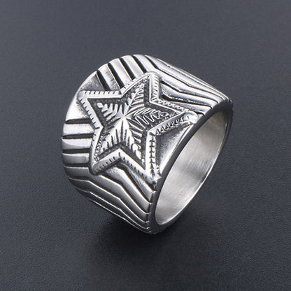 Star Wave Wide Band Stainless Steel Ring