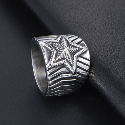 Star Wave Wide Band Stainless Steel Ring