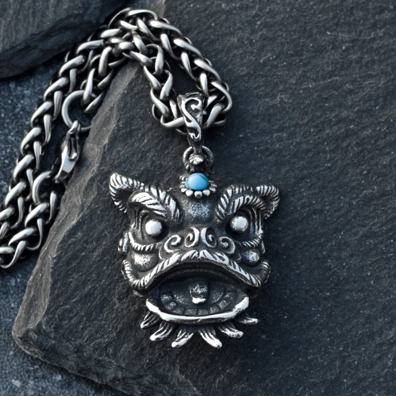 Ancient Imperial Guardian Lion Stainless Steel Necklace