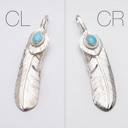 Silver Feather Natural Turquoise Pendant