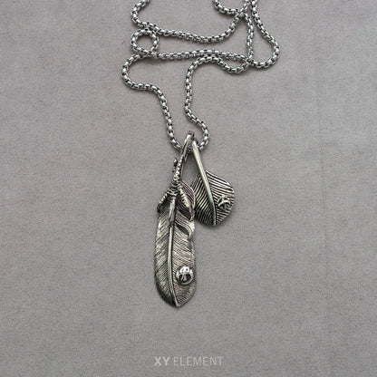 Stainless Steel Classic Eagle Claw Feather Leaf Pendant Necklace