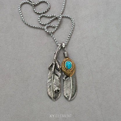 Stainless Steel Classic Eagle Claw Feather Leaf Pendant Necklace