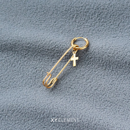 Cross Pin Clip on Hoop Earrings