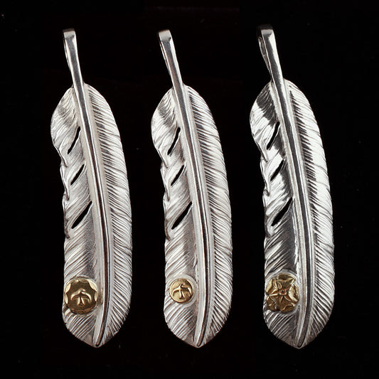 Feather with Bird Metal Rose Pendant, Japanese Design, Native American Inspired