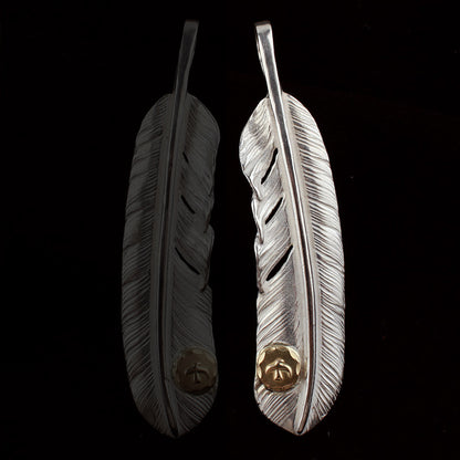 Feather with Bird Metal Rose Pendant, Japanese Design, Native American Inspired