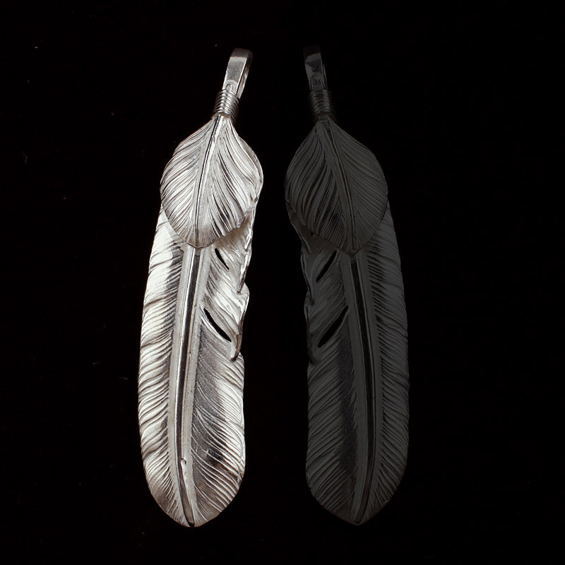 Silver Gold Top Feather Pendant, Japanese Design, Native American Inspired