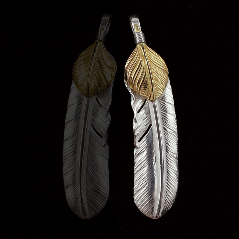 Gold Top with Metal Feather Pendant, Japanese Design, Native American Inspired