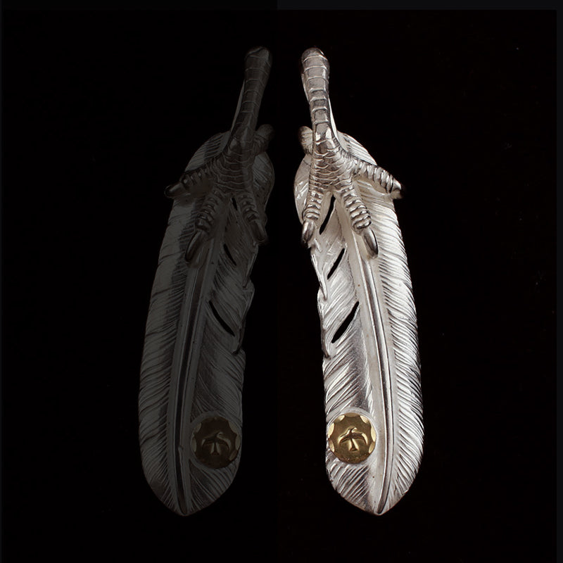 Feather with Claw and Metal Pendant, Japanese Design, Native American Inspired