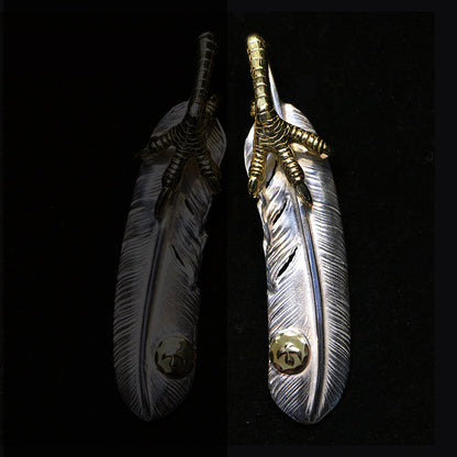 Feather with Claw and Metal Pendant, Japanese Design, Native American Inspired