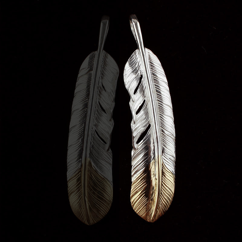 Plain Gold Tip Feather Pendant, Japanese Design, Native American Inspired