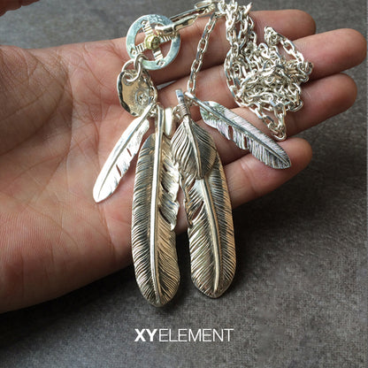Silver Feather Brass Feather Charm, Japanese Design, Native American Inspired