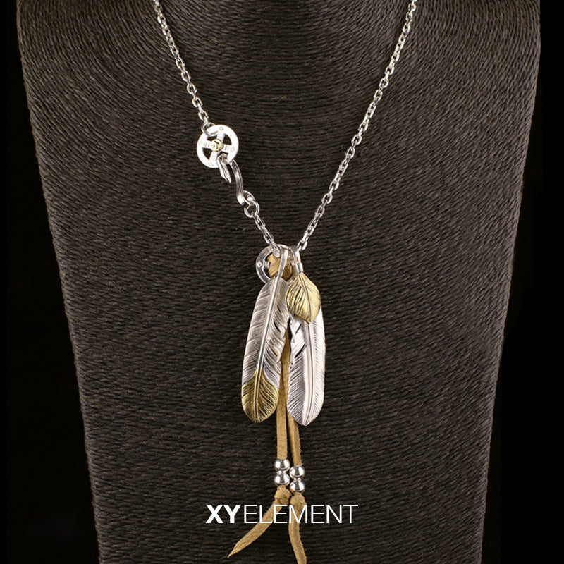 Plain Gold Tip Feather Pendant, Japanese Design, Native American Inspired