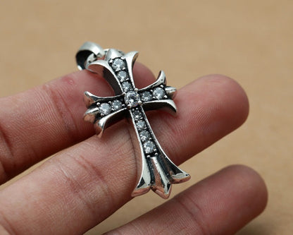 Silver Floral Cross with CZ  (Vendors)