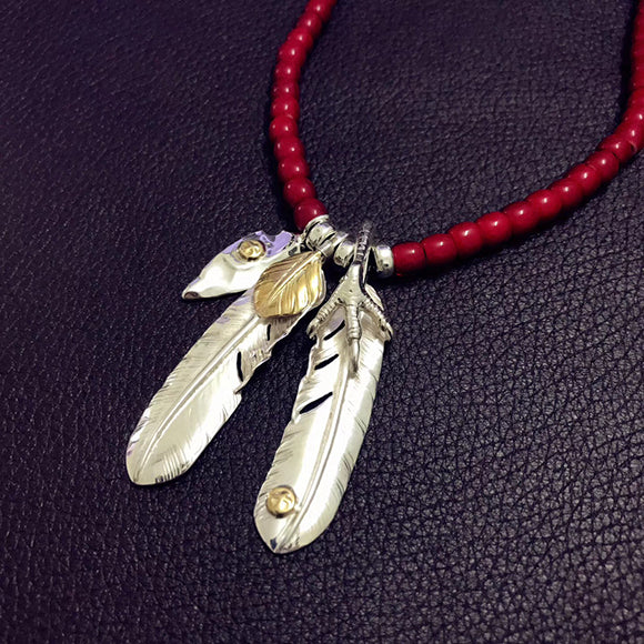 Goro's Style Shield Eagle Claw Feather 925 Sterling Silver Necklace