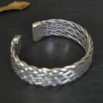 Silver Braided Cuff Bangle Bracelet