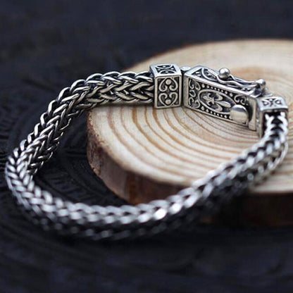 Men's Sterling Silver Fleur De Lis Wheat Chain Bracelet