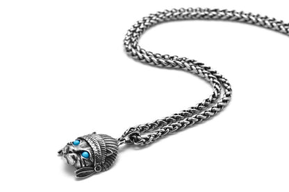 Indian Chief Cat Stainless Steel Necklace