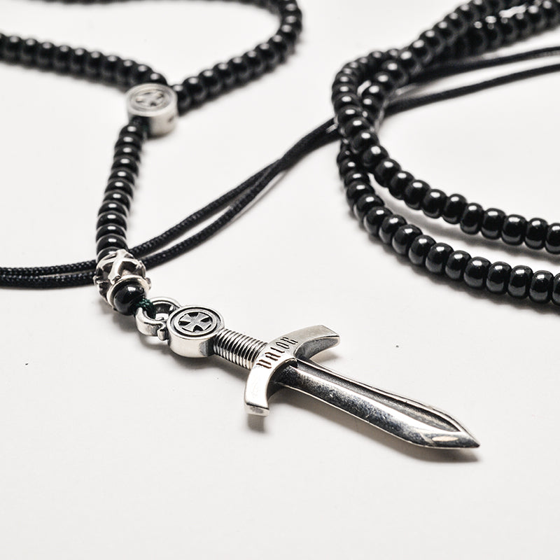 Miniature Excalibur Sword Beaded Necklace
