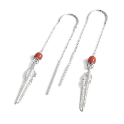 Silver Feather Dangle Threader Earrings