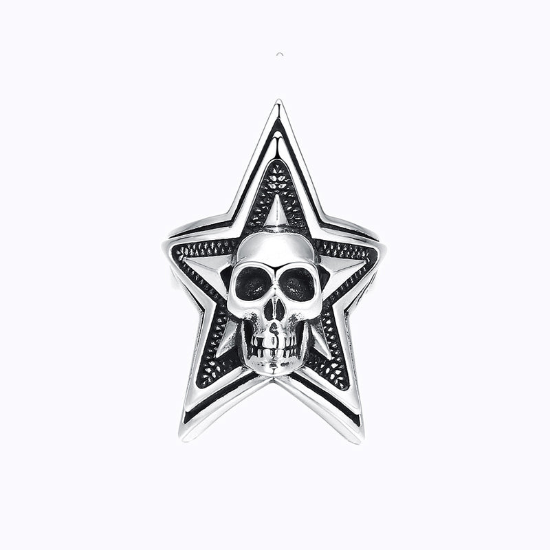 Skull on Star 3D Silver Ring