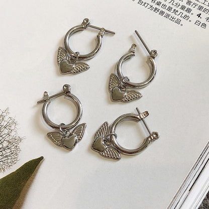 Heart Angel Wings Stainless Steel Earrings Harajuku, KPOP, TikTok Style