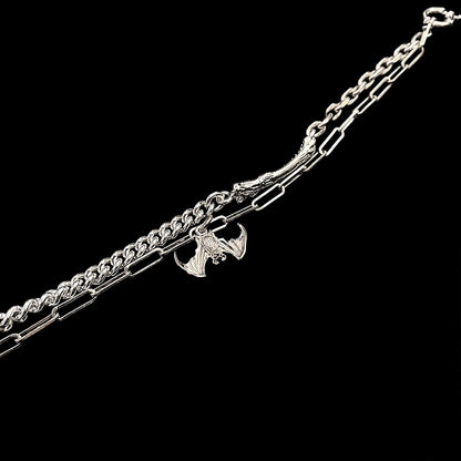 Silver Bat and Bone Link Chain Bracelet