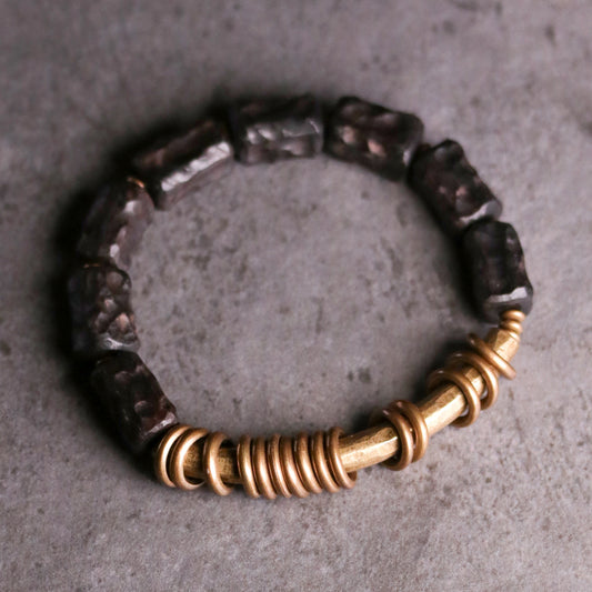 Natural Ebony Beads with Brass Bracelet