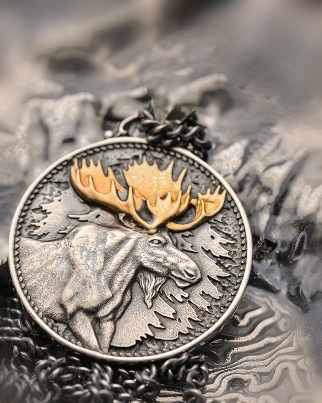 Silver Moose with Gold Antlers Pendant