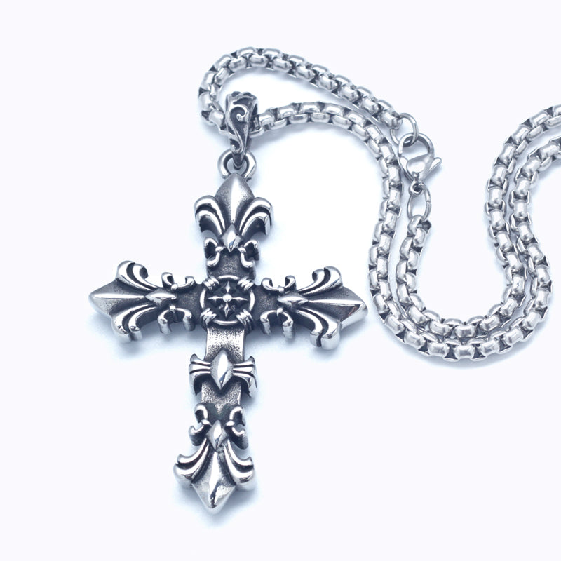 Gothic Floral Cross Stainless Steel Necklace