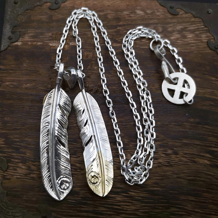 Silver Feather Natural Turquoise Pendant Necklace Native America Style Tribal Necklace