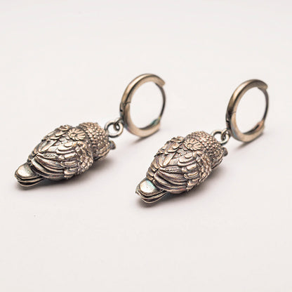 Silver Owl Gemstone Dangle Earrings