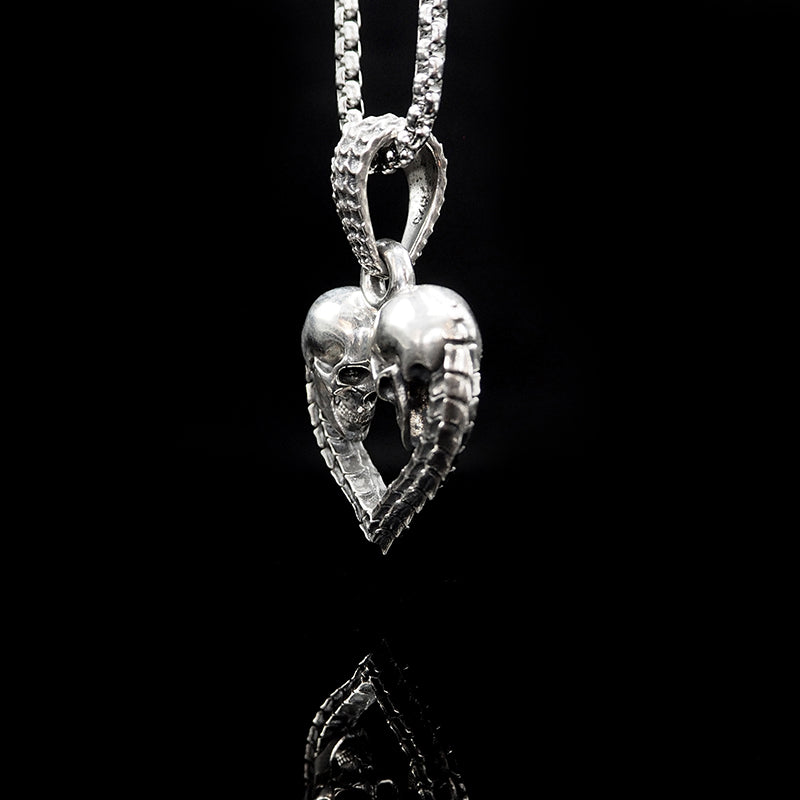 Silver Skull Spine Heart 2-Sided Pendant | Forever Love, Eternity, Love You to Death