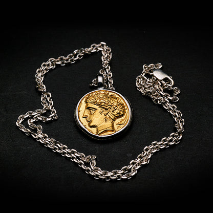 AU999 Gold Plated Ancient Greek Silver Coin Necklace