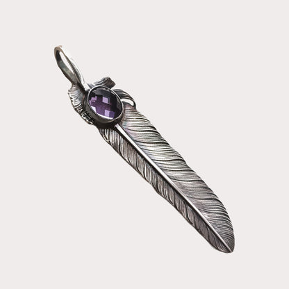 Natural Purple Amethyst Silver Feather