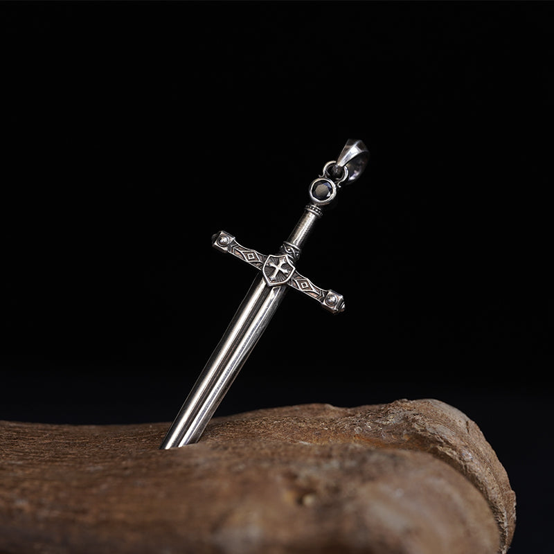 Sacred Guardian Sword Pendant, Gold Cross Gothic Knight Charm, Medieval Jewelry, Holy Dagger Pendant - Gift for Him, Self-gifting