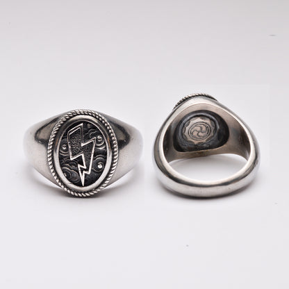Gold and Silver Thunderbolt Signet Ring