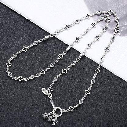 Mini Skull Cross Crown Charms Necklace