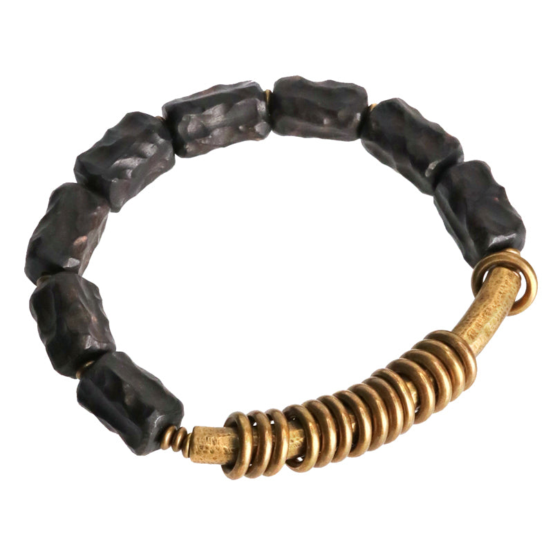Natural Ebony Beads with Brass Bracelet
