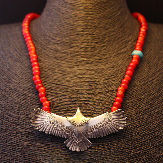 Japanese Eagle (L) Beaded Necklace | 925 Silver