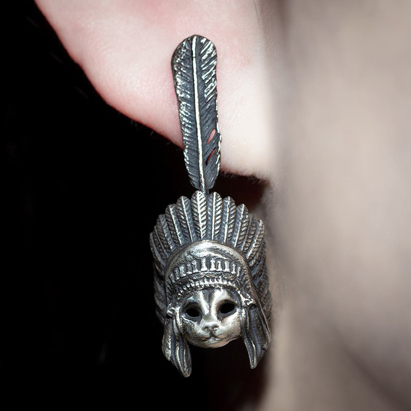 Indian Skull Silver Stud Earring