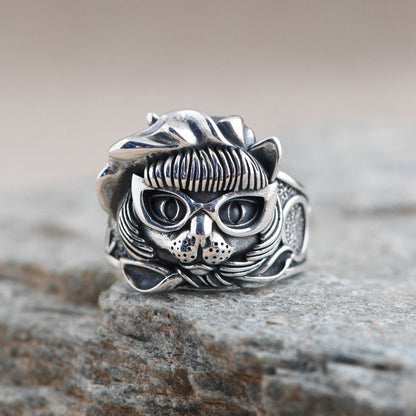 Silver Pirate Cat Ring