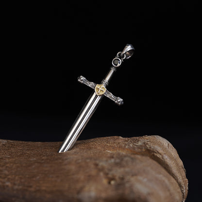 Sacred Guardian Sword Pendant, Gold Cross Gothic Knight Charm, Medieval Jewelry, Holy Dagger Pendant - Gift for Him, Self-gifting