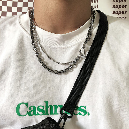 Cornered Chain Layered Cuban Link Chain Stainless Steel Necklace KPOP TikTok Style