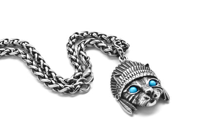 Indian Chief Cat Stainless Steel Necklace