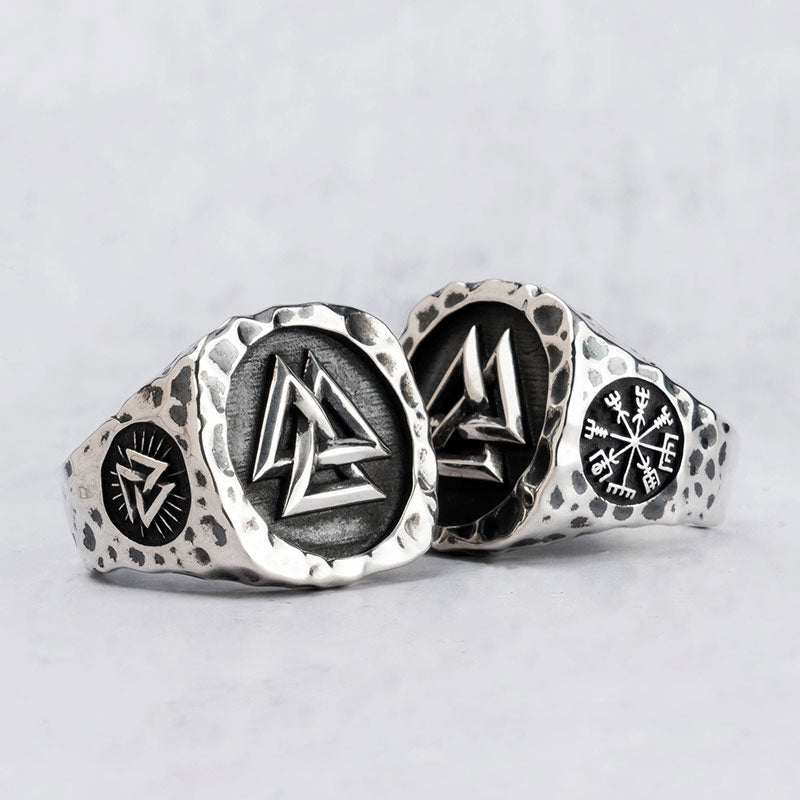 Sterling Silver Viking Valknut Norse Hammered Ring